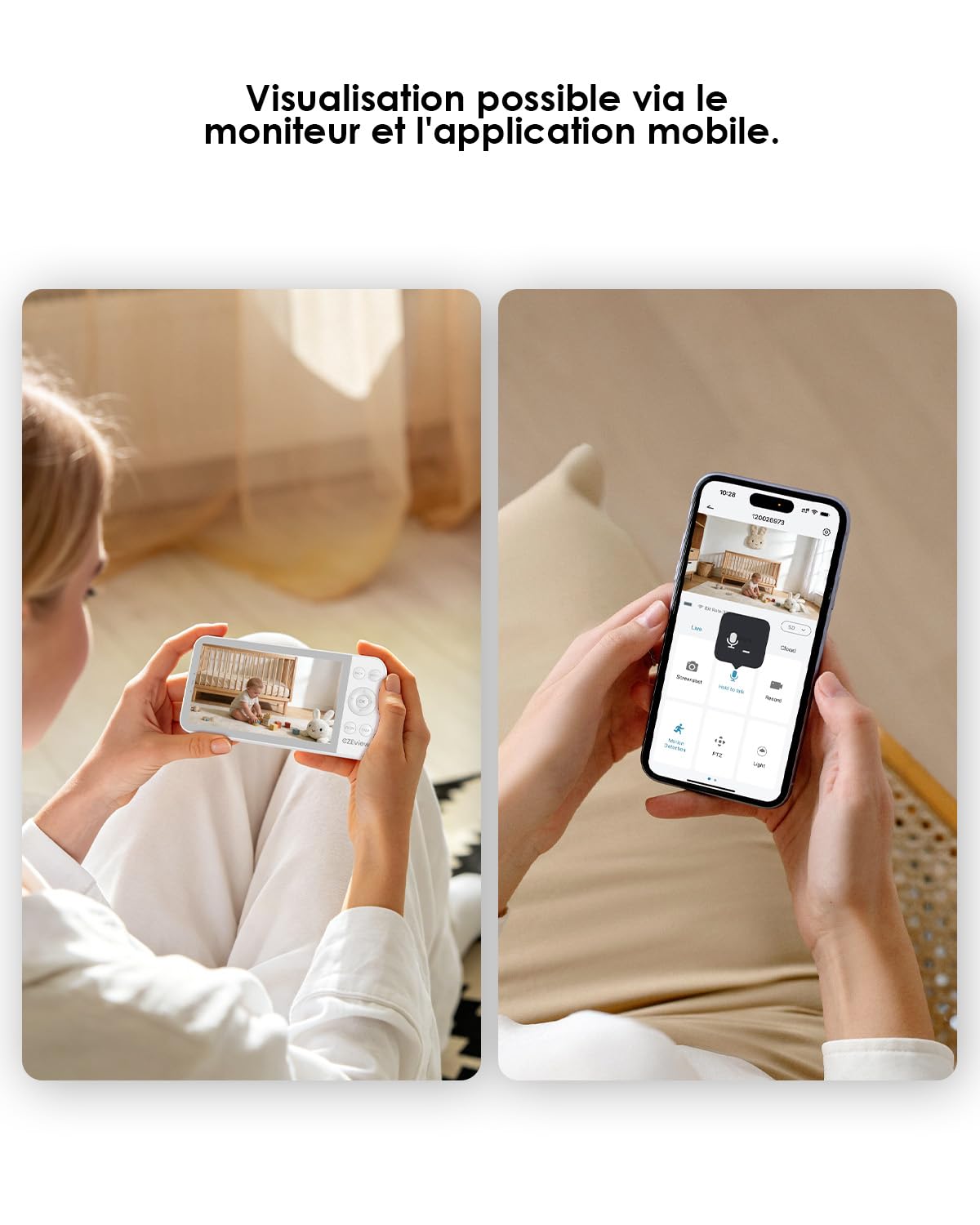 CZEview Babyphone con cámara y aplicación, Monitor de bebé con Video de 5,5 Pulgadas sin WiFi Entre la cámara y el Monitor, transmisión por móvil WiFi, visión Nocturna, Audio bidireccional, VOX