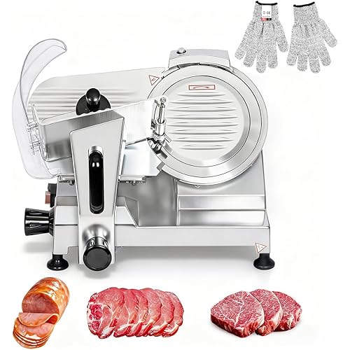 CTJ Commercial Meat Slicer 12" Electric Deli Slicers 250W Meat Cutter Machine (0-0.62") Adjustable Thickness Food Slicer with Cut-Resistant Gloves for Vegetables, Hard Bread, Cheese, Ham