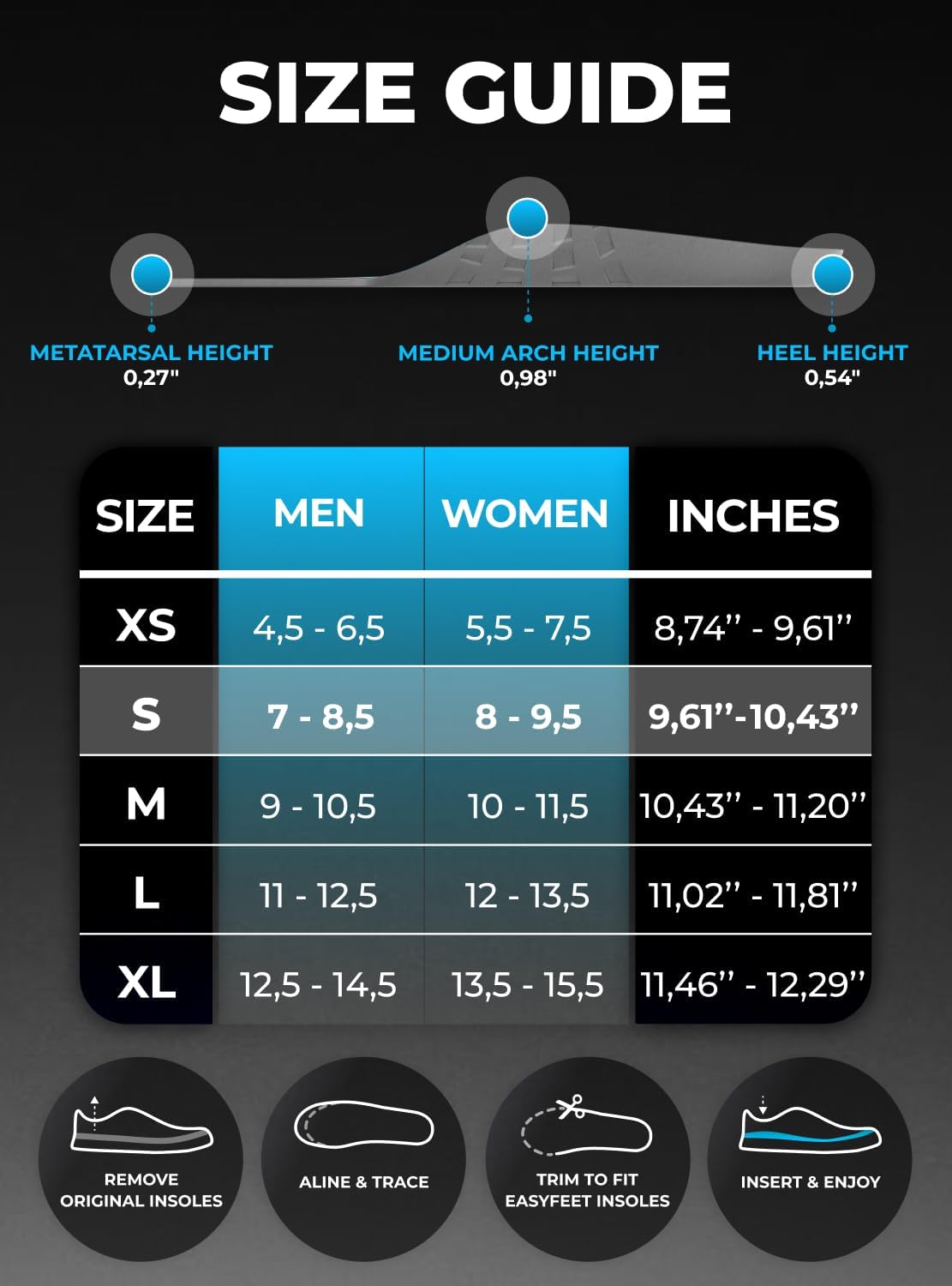 EASYFEET Orthotic Work Insoles Men Women - Plantar Fasciitis Arch Support Inserts for Standing All Day - Shoe Inserts for Work Boots - Foot Pain Relief - Image 6