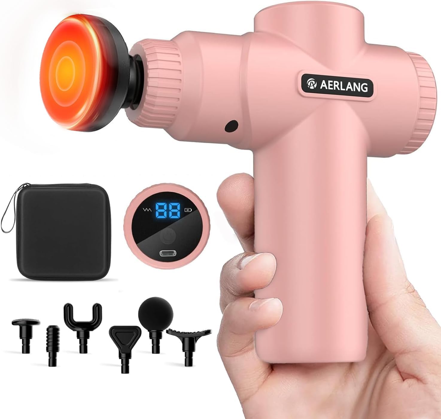 AERLANG Mothers Day Gifts for Mom Massage Gun with Heat Mini Massager Muscle Massager Back Massager for Pain Relief Deep Tissue Body Massager Handheld Massager with a Carrying Case Pink