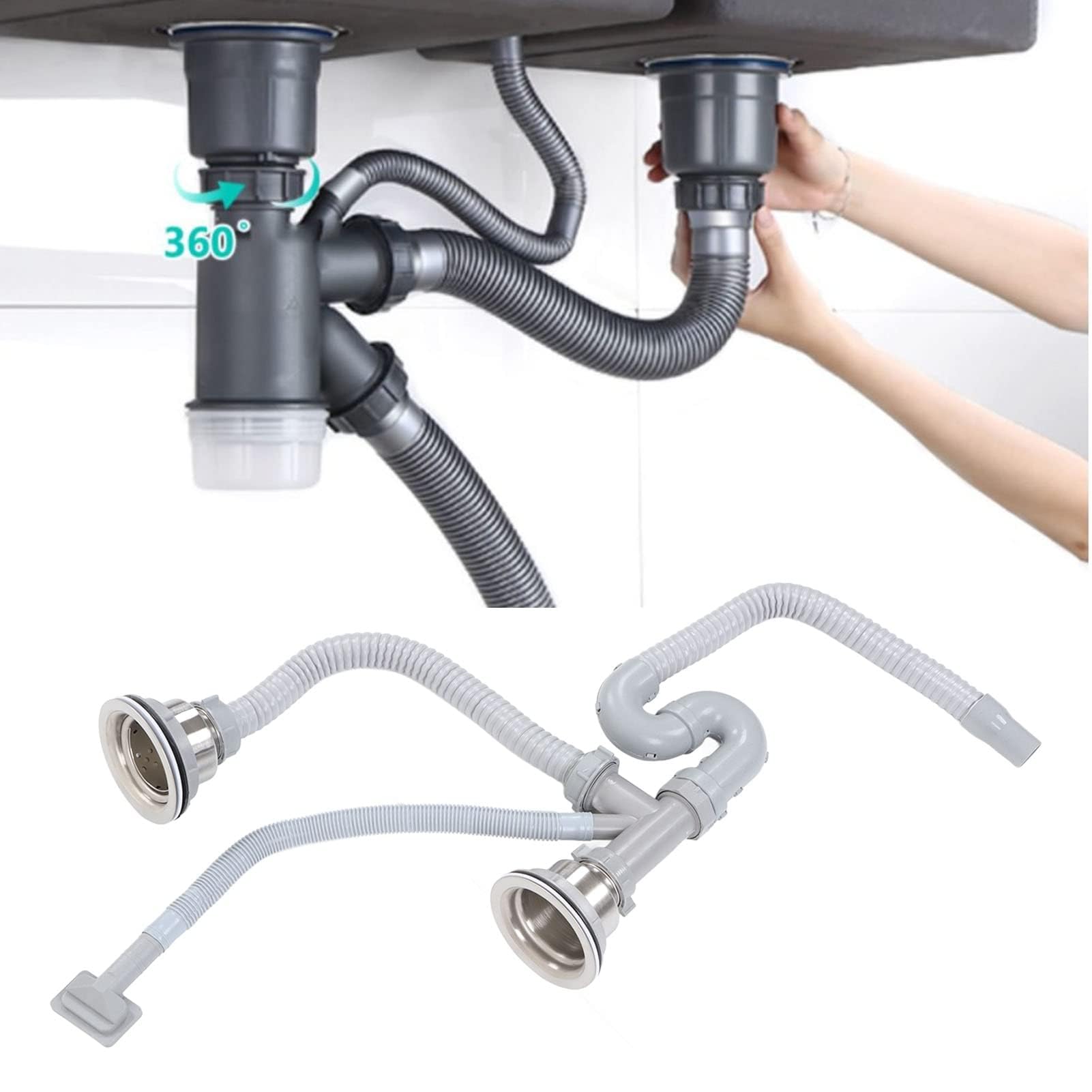 Tuyau de vidange robuste et durable pour évier de cuisine et salle de bain ensemble de tuyaux d évacuation en S courbé pour lavabo double avec conception anti fuite et facile à installer