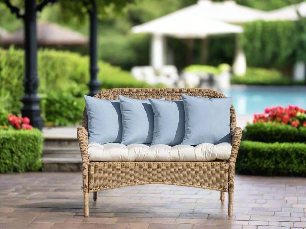RSH DECOR: Sunbrella Lumbar Throw Pillows Set of 4 | 20" x 12" | Water and Fade-Resistant Performance Fabric | Outdoor Pillow Covers with Down-Alternative Inserts | Canvas Air Blue-Made in USA