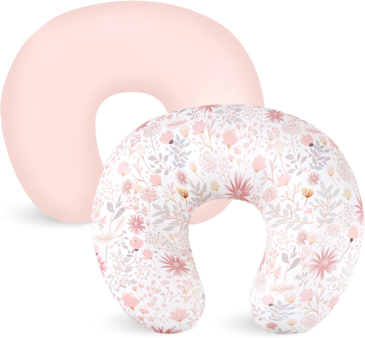 Nursing Pillow Cover 2 Pack, Breastfeeding Pillow Cover for Baby Girls Boys, Soft Stretchy Nursing Pillowcase for Infant Newborn, Removable Slipcover for Nursing Pillows, Pink Floral (Only Cover)
