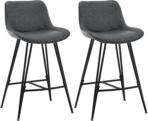 HEAH-YO Juego de 2 taburetes de bar modernos de piel sintética, taburetes de mostrador de 26 pulgadas con respaldo tapizado de poliuretano sin