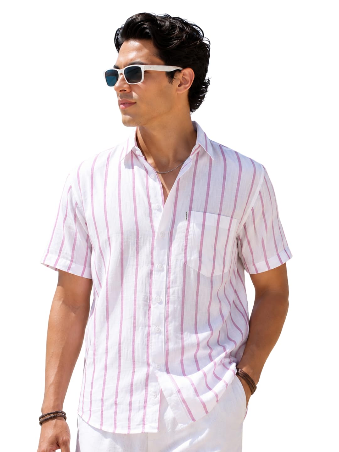 majestic man Men’s Pure Cotton Striped Half Sleeve Slim Fit Shirt for Men-picture-20