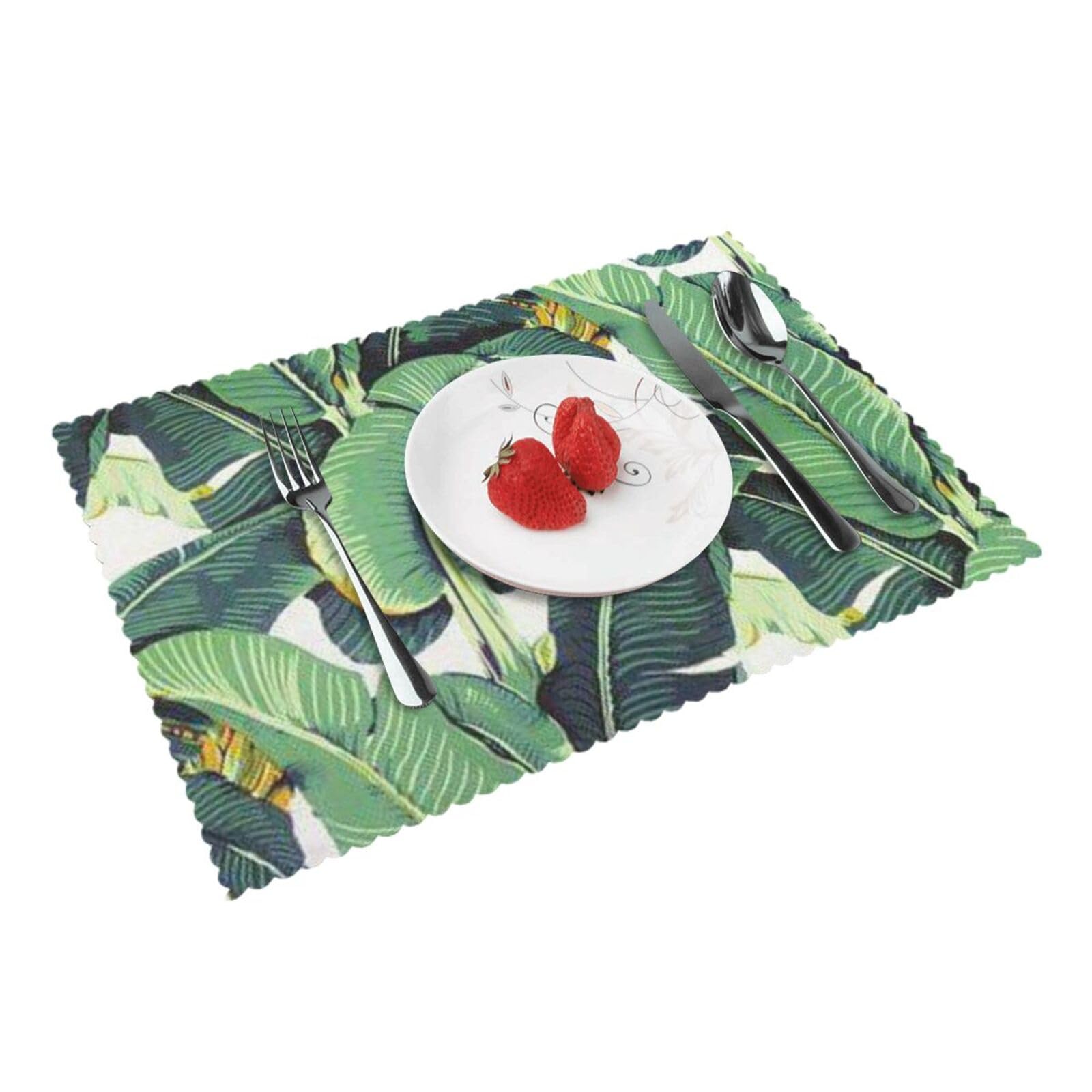 Tropical Banana Palm Leaves Printed Placemats Set of 4 PCS Washable Placemat for Kitchen Table Heat-resistant Table Mats 45x30 CM