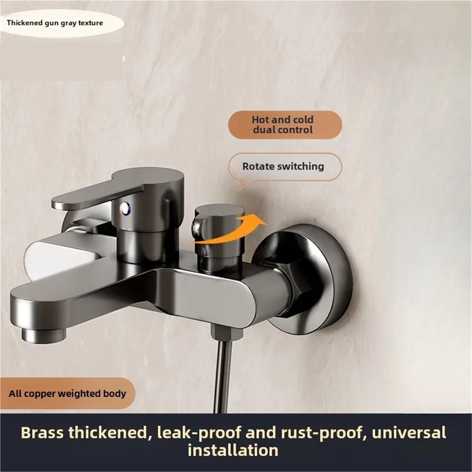 Zawór mieszający do baterii wannowych montowanych na ścianie, bateria do ciepłej i zimnej wody, w pełni miedziany przełącznik dyszy, bateria prysznicowa z potrójnym mieszaczem, łazienka (kolor 2)