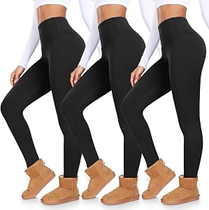 DHSO 1/3 Pack Fleece Lined Leggings Women High Waisted Winter Warm Thermal Workout Leggings Tummy Control Yoga Pants
