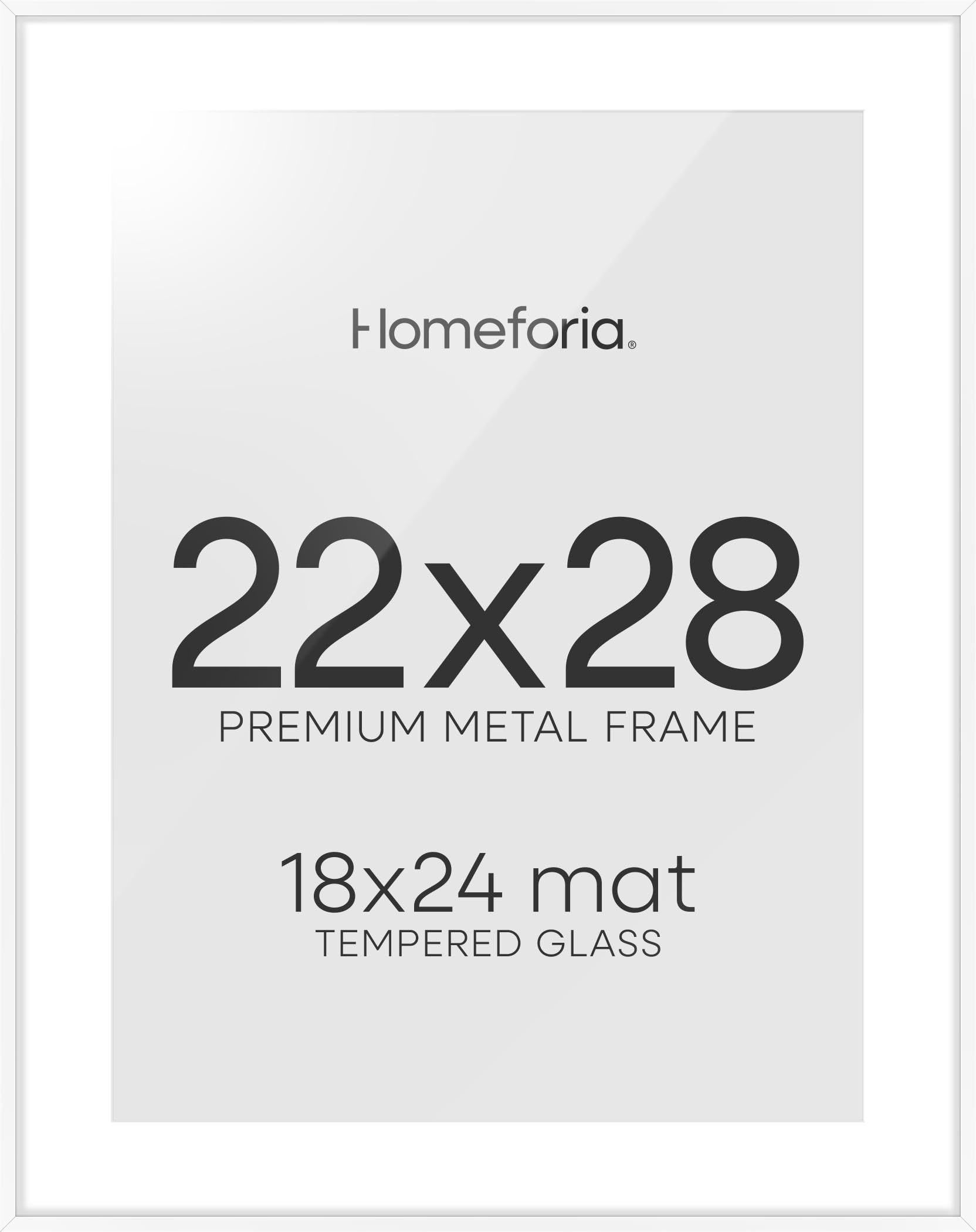 Homeforia 22x28 Poster Frame White, High End Metal 22 x 28 Large Picture Frames with Mat 18 x 24 for Photo, 22x28 Thin Frame Matted to 18x24 inch Print, 28x22 Frame, Tempered Glass, Wall Kit, Set of 2