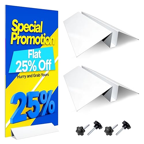 2-Pack Metal Floor Sign Stand Holders - Upward-Flipping Edges for
