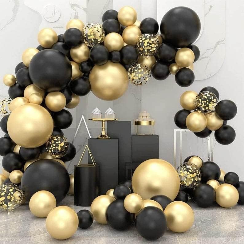 AFKAR Black and Gold Balloon Arch Kit, 130 Pcs Balloon Arch with Different Sizes of 18 Inch, 10 Inch, 5 Inch for Balloon Garland as Birthday Decorations, Wedding Decorations, Baby Shower Decorations