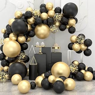 AFKAR Black and Gold Balloon Arch Kit, 130 Pcs Balloon Arch with Different Sizes of 18 Inch, 10 Inch, 5 Inch for Balloon Garland as Birthday Decorations, Wedding Decorations, Baby Shower Decorations