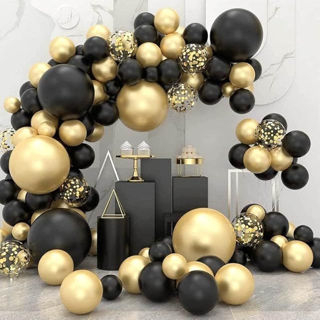 AFKAR Black and Gold Balloon Arch Kit, 130 Pcs Balloon Arch with Different Sizes of 18 Inch, 10 Inch, 5 Inch for Balloon Garland as Birthday Decorations, Wedding Decorations, Baby Shower Decorations