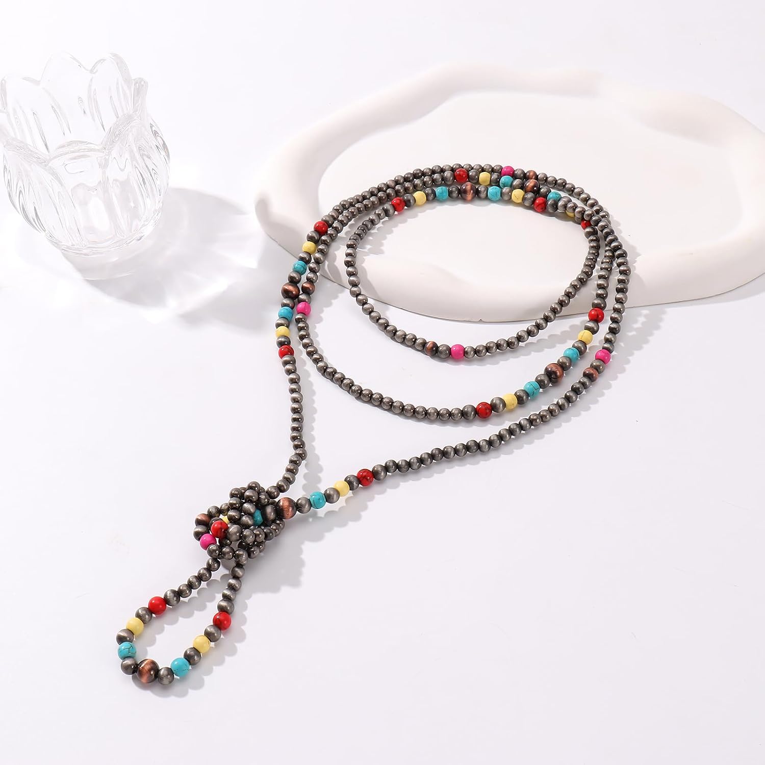 Firstmeet Navajo Pearl Necklace for Women Vintage Handmade Long Boho Turquoise Western Jewelry