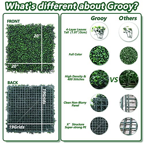 Grooy 20"X20" Grass Wall, 16Pcs Artificial Boxwood Panels, 4 Layers Plant Wall, Greenery Wall Backdrop, Uv Protected Privacy Fence Screen, Green Wall Decor For Outdoor Garden And Indoor Home Wedding #TOP1