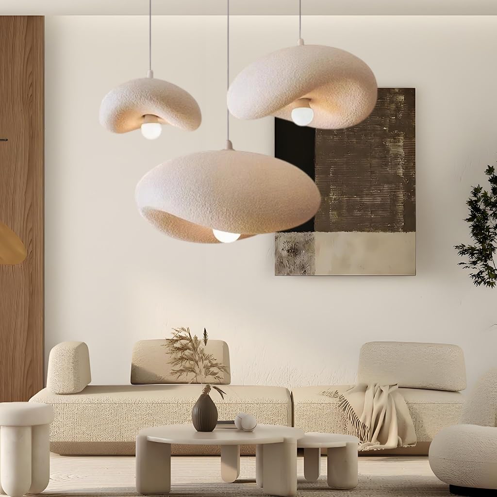 Lampadario In Stile Wabi Sabi Lampada A Sospensione In Polietilene Ad Alta Densità E27 Lampada A Sospensione Regolabile In Altezza Adatta Alla Sala Da Pranzo Soggiorno Camera Da Letto(Triple hea