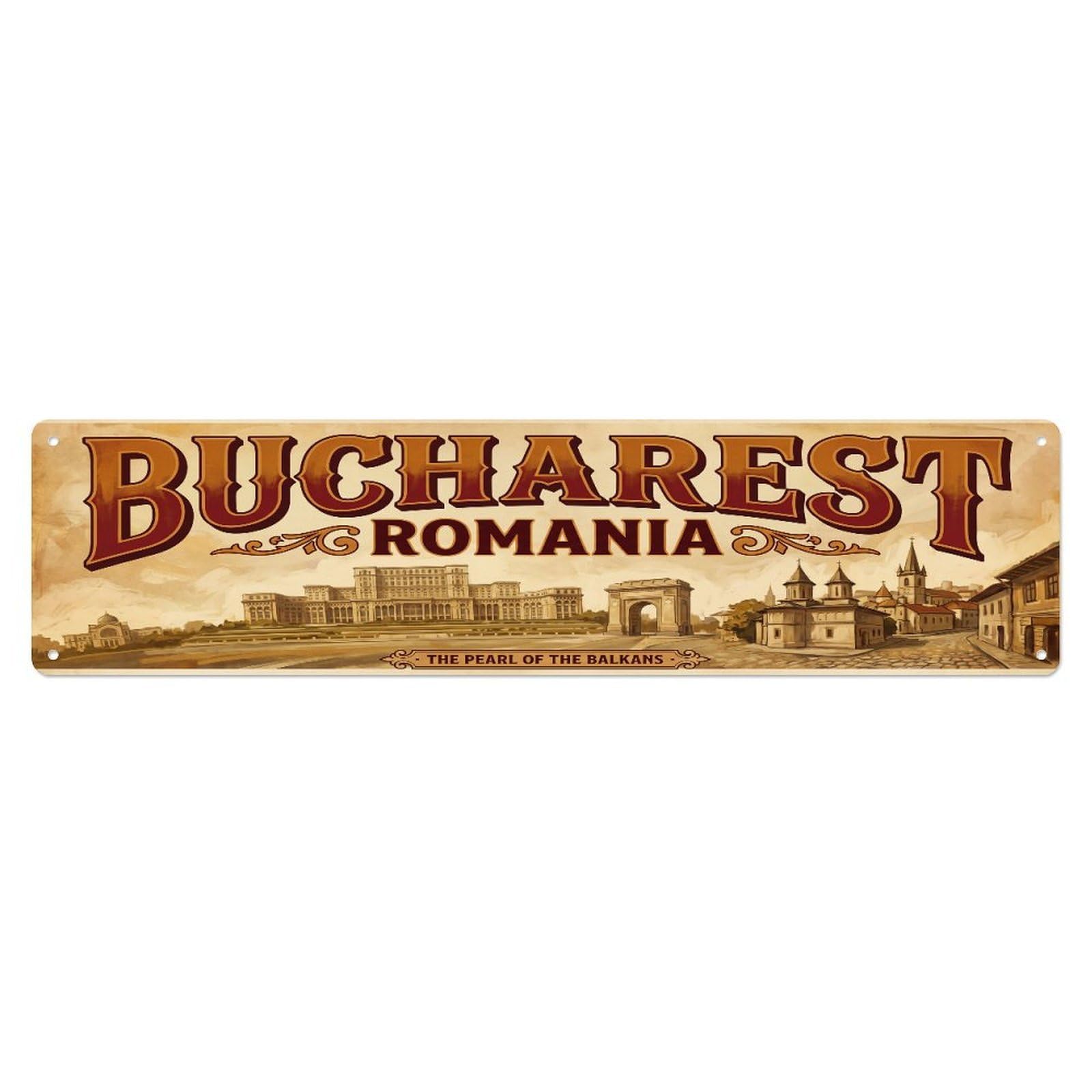 Tgrcjimh Style Metal Tin Sign Retro Bucharest Romania Travel