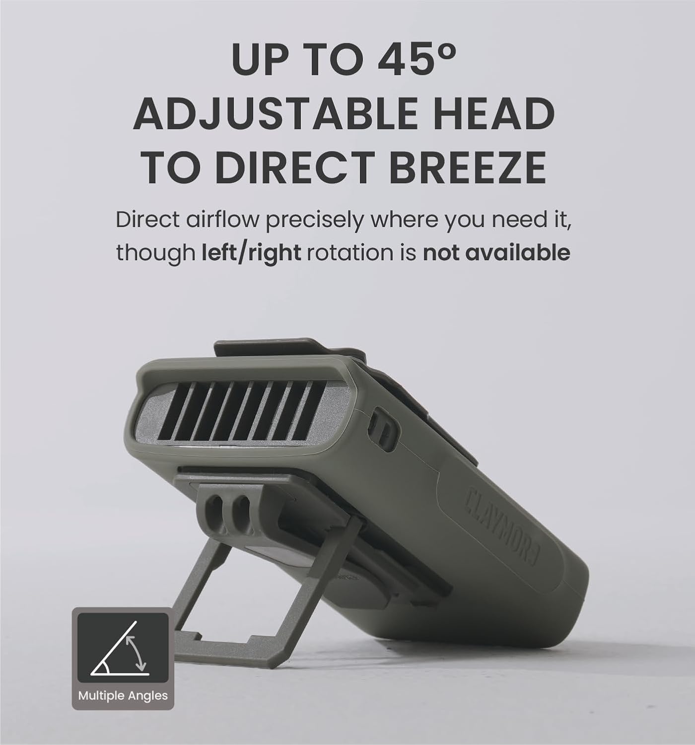 Claymore Clip Fan Khaki – Portable Rechargeable Neck Waist Wearable Fan with 5200mAh Battery, 5-Speed Quiet BLDC Motor, Hands-Free Neck Strap Design, USB-C Charging Camping, Hiking, Outdoor Use - Image 7