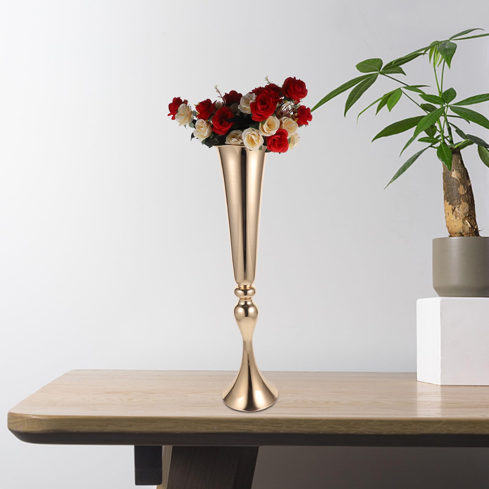 FOMIYES Vaso Centrotavola in Metallo a Forma di Tromba per Decorazioni Tavoli Matrimonio e Feste, Elegante e Resistente per Allestimenti e Composizioni Floreali