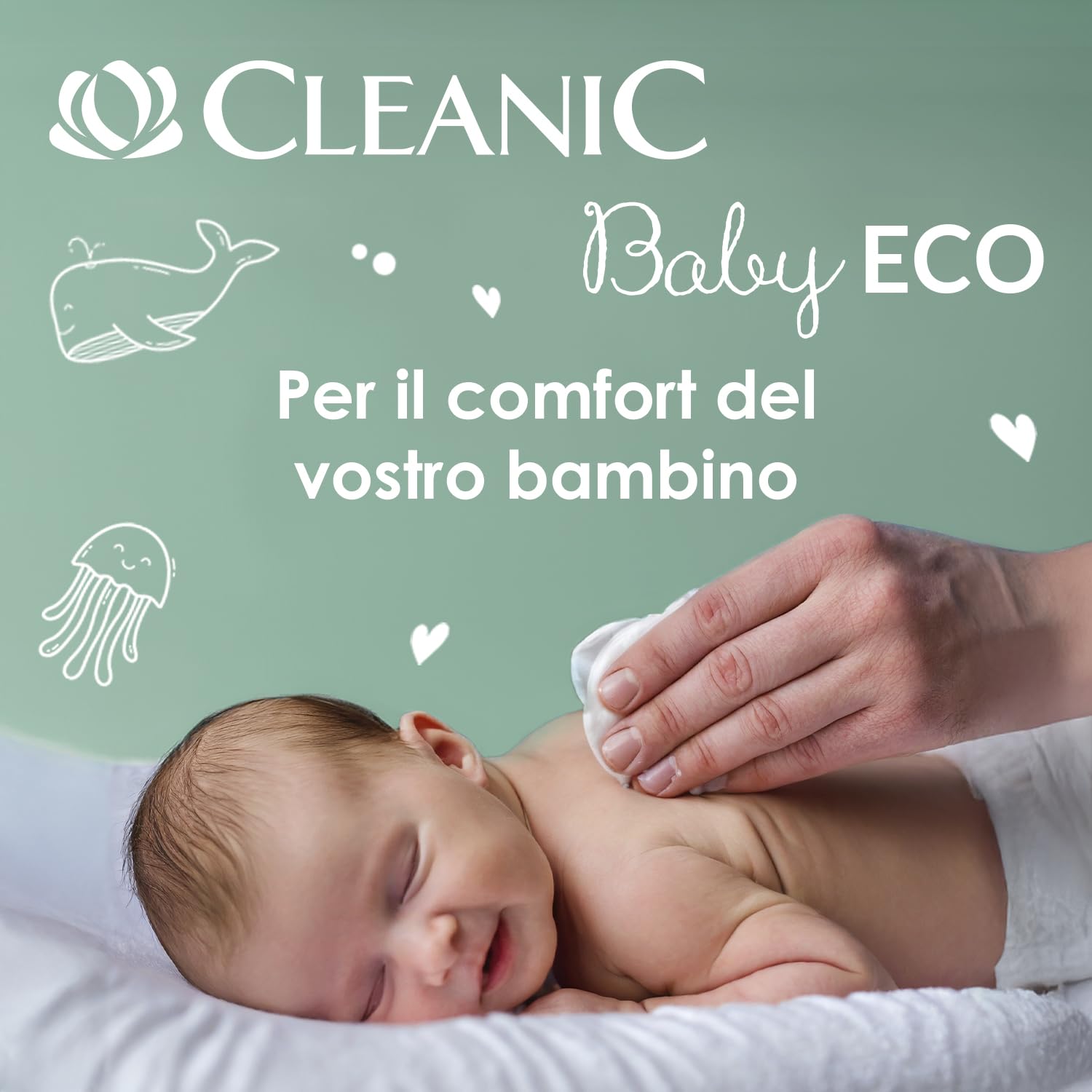 Cleanic Salviette Umidificate Baby Eco Pure Water - (50x16 Pezzi) Salviette - Composizione 99% acqua, allantoina, senza profumo, lavabili, per pelli sensibili - 800 Pezzi