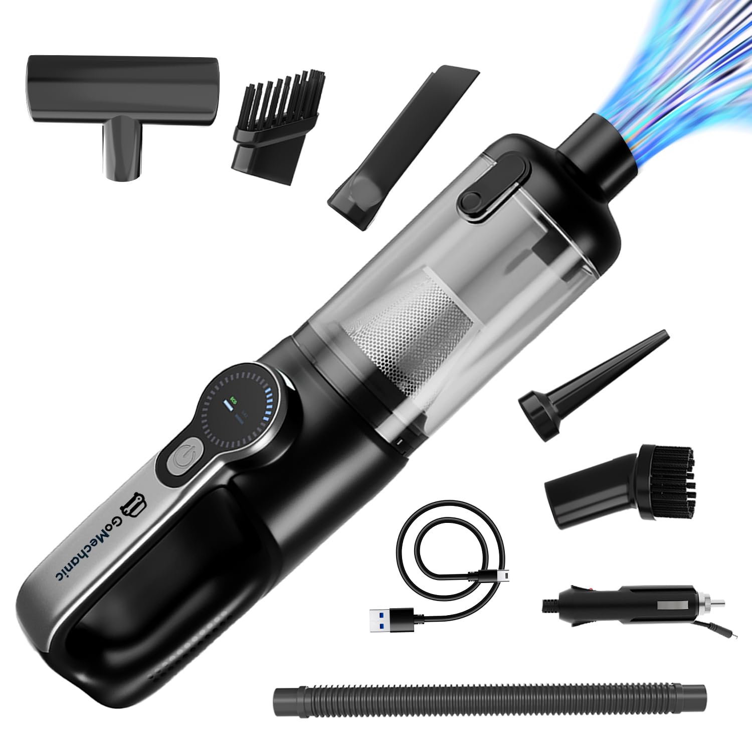 GoMechanic 2-in-1 Car & Home Vacuum Cleaner | 18000Pa High Power Suction | BLDC Motor | Corded + Cordless | Steel + Paper HEPA Filter | Rechargeable | Portable | Car Use Vaccum Cleaner