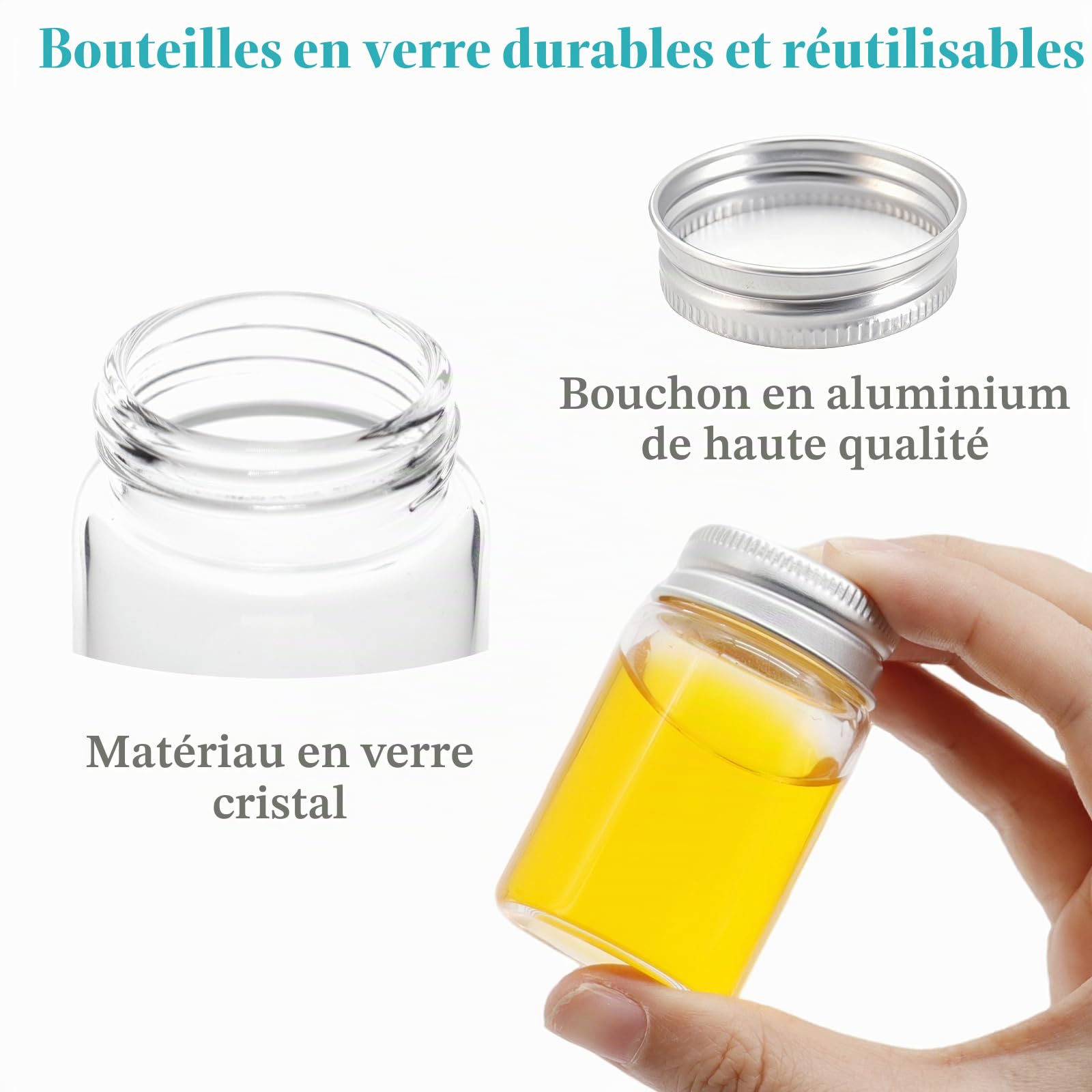 24 Pièces 40ml Mini Bouteille en Verre, Transparent Tubes à Essai en Verre avec Bouchons à Visser, Petite flacons pour Épices, Liquides, Bonbons, cadeaux de mariage, Fête, DIY, Décoration