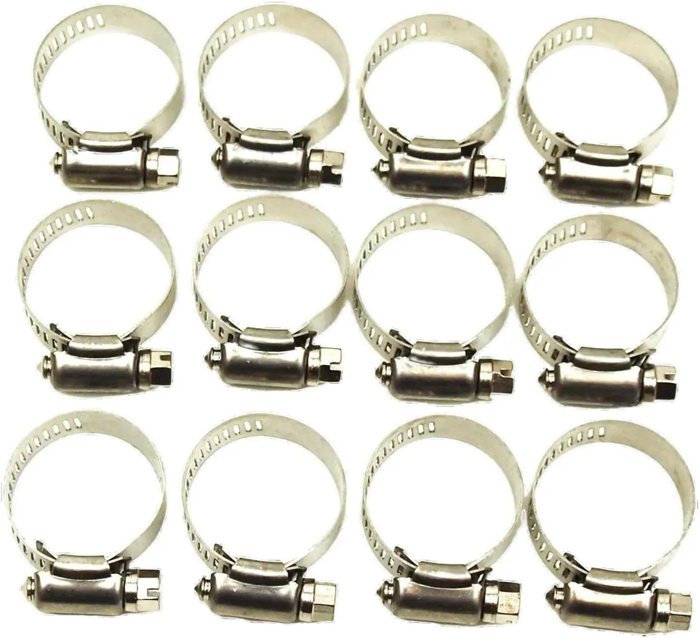 12 pcs 1/2" to 1-1/4" O.D. Hose Clamps Stainless Steel Worm Gear 1/2" Band Width