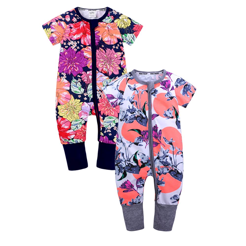 Kids Tales2-Pack Baby Boys Girls Short Sleeve Pajama Cotton Sleeper 2-Way Zipper Romper Onesies