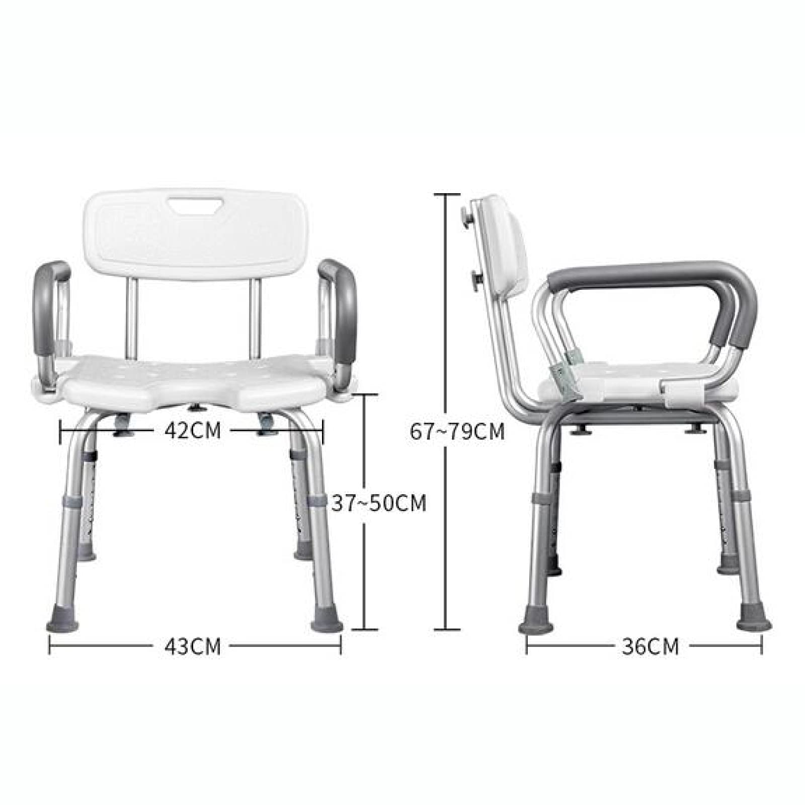 Silla De Baño para Ancianos,Taburete De Ducha Ajustable con Respaldo, Reposabrazos Reversible Tipo Banco De Baño Tipo U, Pies De Ventosa Antideslizantes，para Minusválidos