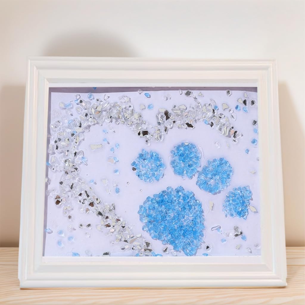 Sea Glass Art Kit, Mosaic Glass Photo Frame Set 9.5x7.5 Inch, Handcraft Style DIY Mosaic Craft Kits, DIY Resin Beach Art Kit for Home Decoration, Office, Bookshelf/Windowsill (Paw Print Heart)