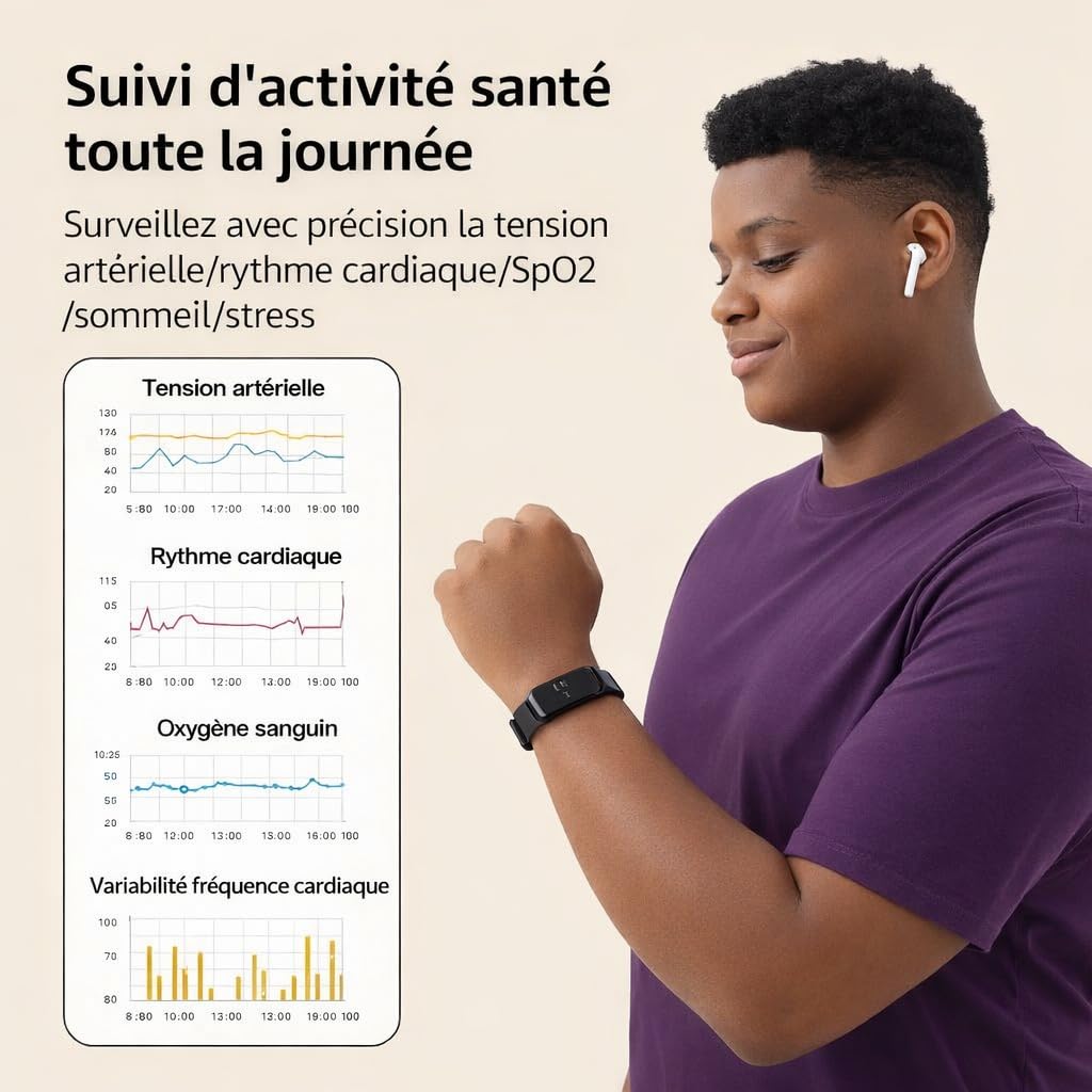 Bracelet intelligent Duckdik, Bracelet d'activité sans écran Homme Femme avec GPS intégré, Autonomie +1 Mois, Cardiofréquencemètre, SPO₂, Podomètre, Moniteur de sommeil, Notifications WhatsApp, Résist