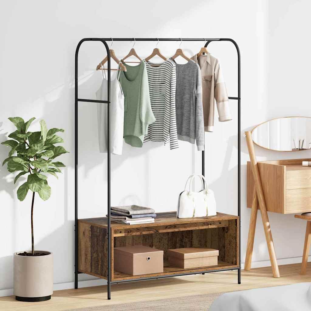 Kleiderständer Braun Eichen-Optik 100 x 44 x 160 cm freistehend aus Holz und Metall stabil mit Haken und Rollen platzsparend für Schlafzimmer Flur Wohnzimmer Aufbewahrung
