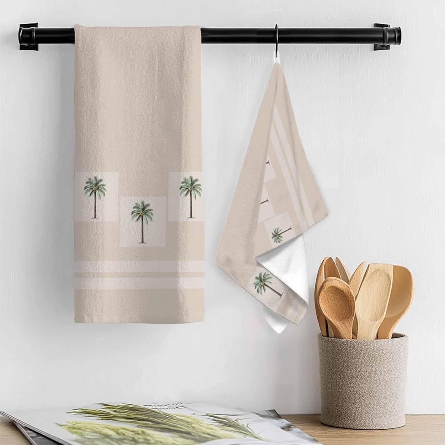 Palm Tree Kitchen Towels Beige Tropical Plant 16x28 Inches Soft Kitchen Dish Cloth,Cotton Tea Towels/Bar Towels/Hand Towels (2 Pack)