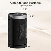Vista 5 de Space Heater, WINHL Small Portable Electric Heaters for Indoor Use with Thermostat and Remote, 70°Oscillation, 12H Timer, 5 Modes, 1500W PTC Ceramic