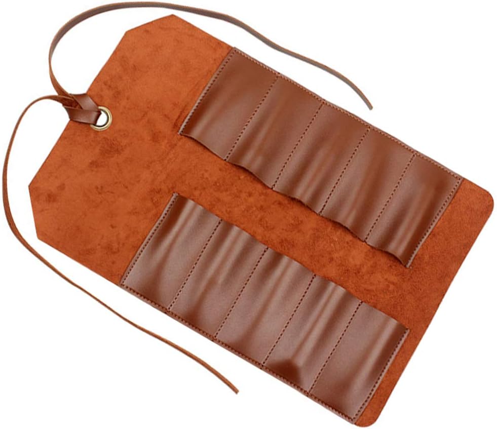 DOITOOL Gadgets Tool Bags Leather Roll Up Bag Vintage Woodworking Pouch Wrench Roll Chisel Bag 10 Slots Craft Organizer for Mechanic Carpenter Brown Makeup Canvas