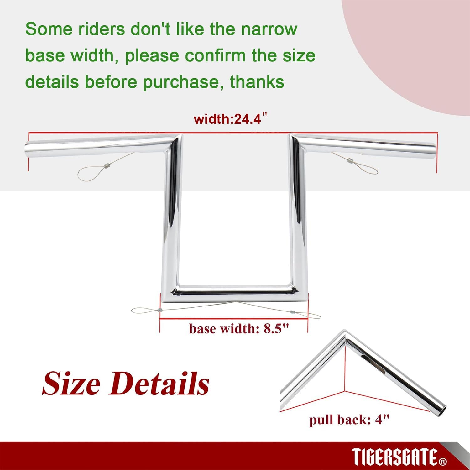 TIGERSGATE Chrome 8" Rise Z-Bar Sportster Handlebar with Indents for Harley 2007-up Sportster XL883 & XL1200 Models, 2006-2017 FXDB & 1996-2005 Dyna FXDWG, Some Yamaha Virago XV, Honda Models