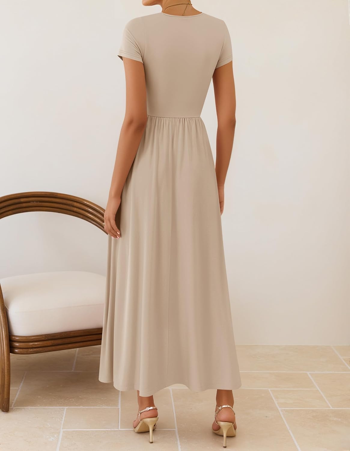 ZESICA Women's 2026 Summer Short Sleeve Maxi Dresses Twist Front Wedding Guest Cocktail Flowy A Line Long Dress - Image 4