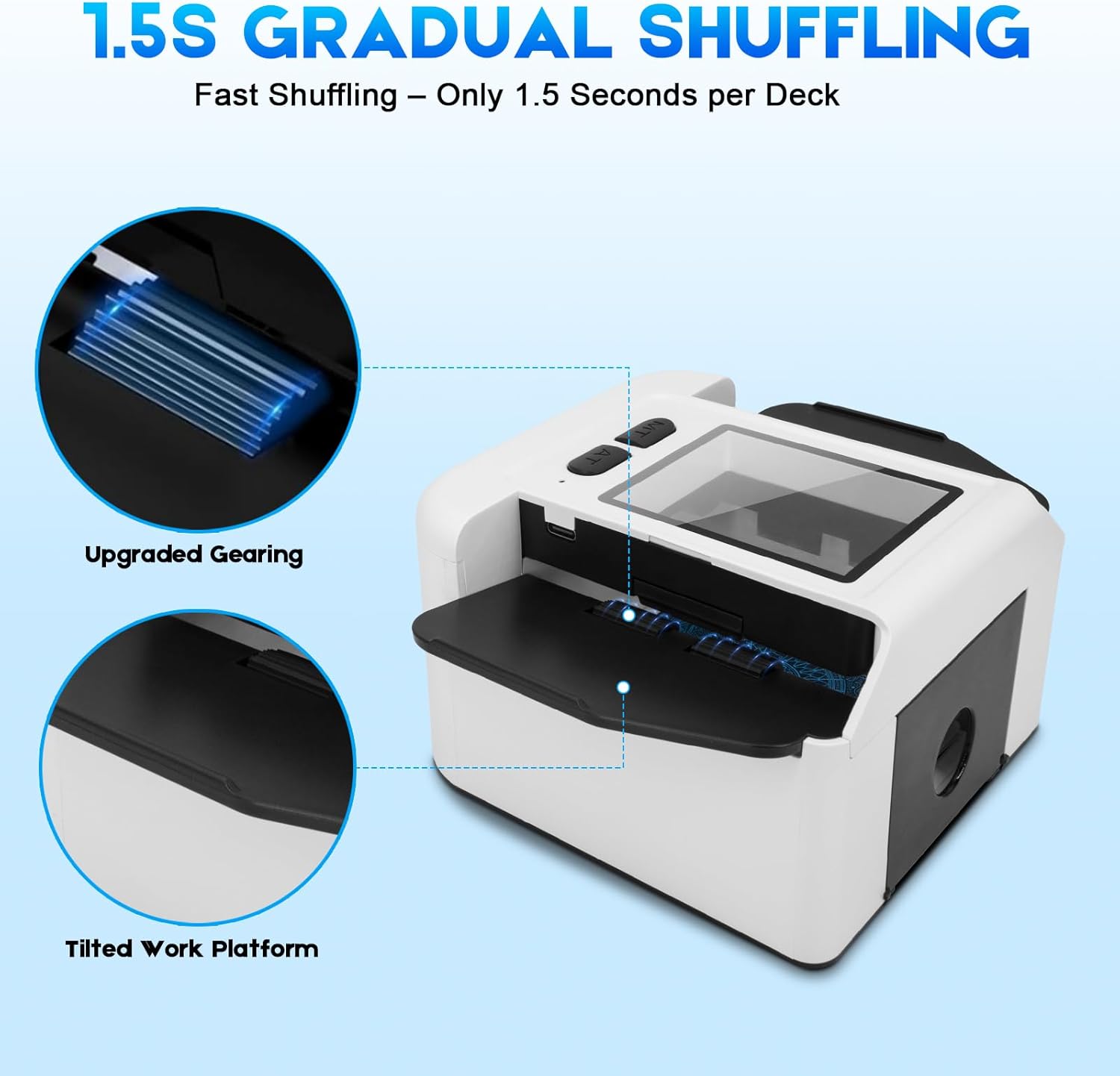 Automatic Card Shuffler for 1-2 Decks, 2000 mAH Rechargeable Electric Playing Cards Shuffler Machine with One-Press AUTO & Manual Mode, Ideal for UNO, Poker, Blackjack, Skip-Bo, Phase 10