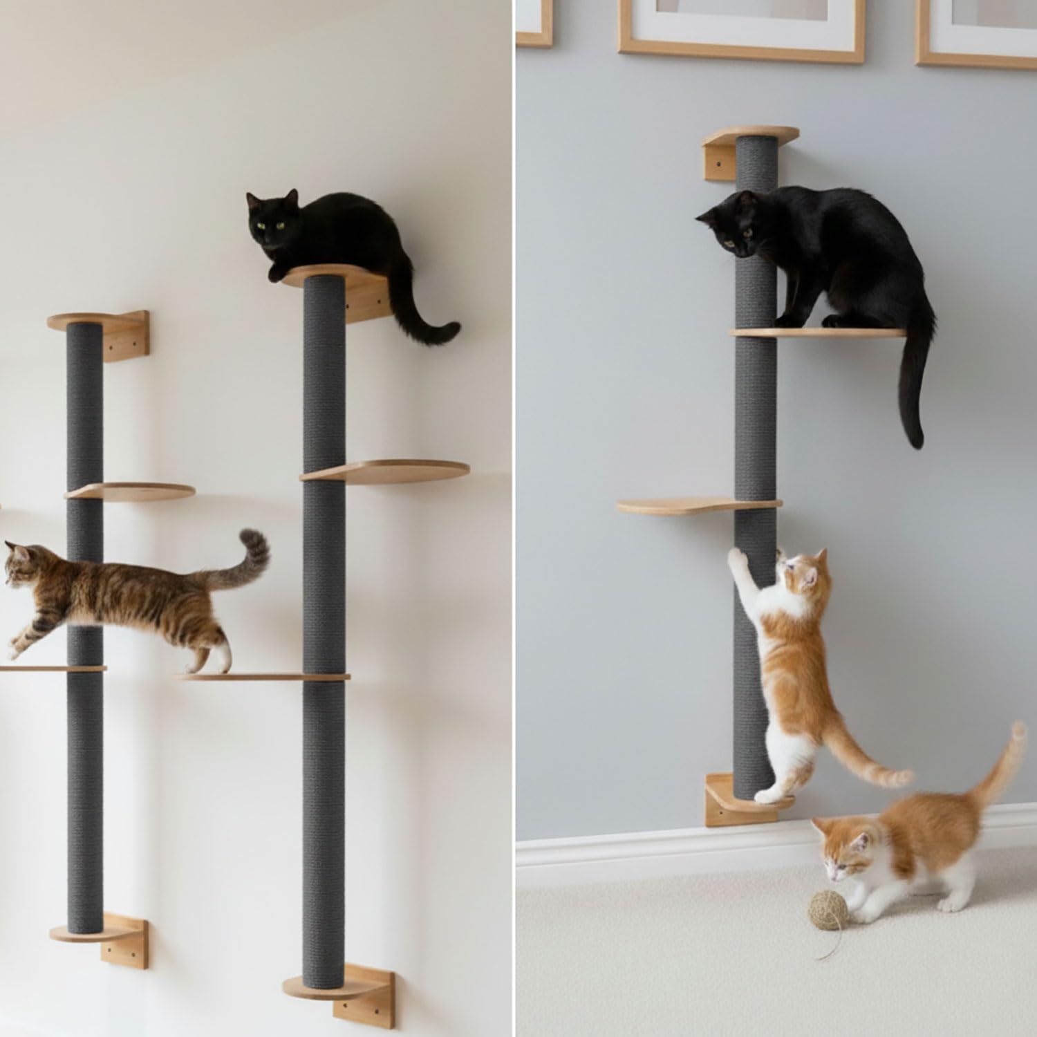 eyepower 130 cm Wandkratzbaum Luna mit 2 Plateaus zum Klettern - Kratzbaum Groß für Katzen - Kletterbaum mit Wandhalterung - Katzenbaum zur Wandmontage - Kletterwand Katze Kratzstamm Kratzsäule Wand