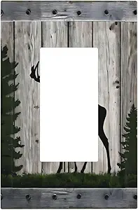 Decorative Outlet Covers Rustic Deer Elk Forest Grey Wood Board 1 Gang Single Decora Gfci Device Light Switch Covers Plate 1 Rocker Wall Plate Jumbo Faceplate