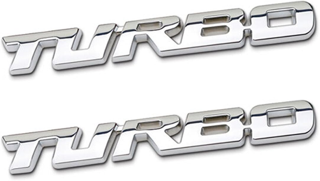 TK-KLZ 2Pcs 3D Metal TURBO Premium Car Side Fender Rear Trunk Emblem Badge Decals for JEEP BMW Dodge Mercedes Benz Chrysler Toyota Honda Nissan Kia VW Chevrolet Ford (Silver)