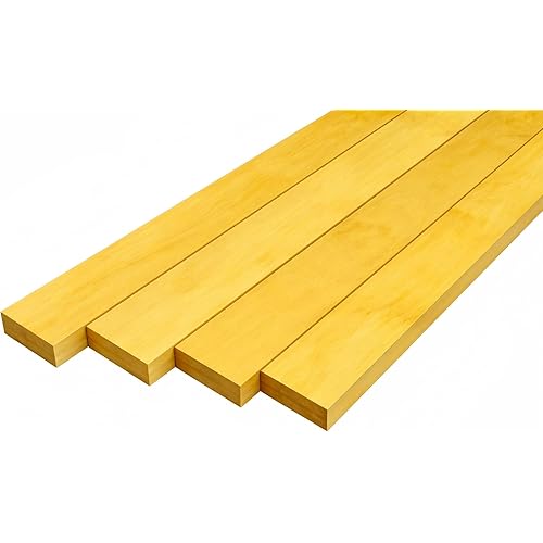Novabright 4 Pcs Yellow Heart Wood Exotic Wood Hardwood Lumber Board 3/4" x 2" x 12" Imported Exotic Hardwood Variety Pack for Craft of Woodworking Cutting Boards Processing Handicraft Production
