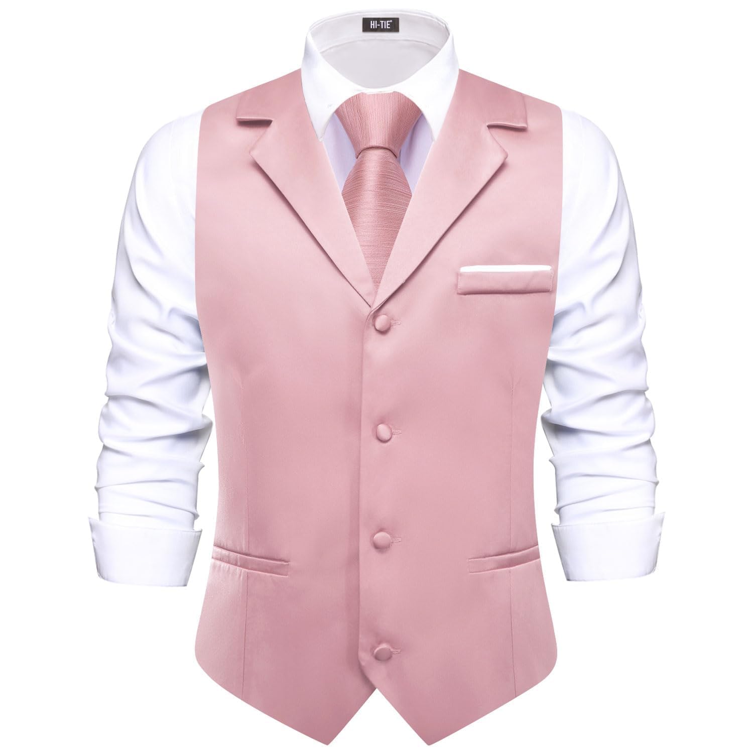 Hi-Tie Gilet formale da uomo, tinta unita, scollo a V, risvolto a intaglio, slim fit, smoking, per feste di nozze e affari