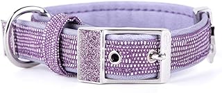 My Family Saint Tropez Premium Italian Faux Leather Glitter Dog Collar for Small and Medium Dogs (14.5
