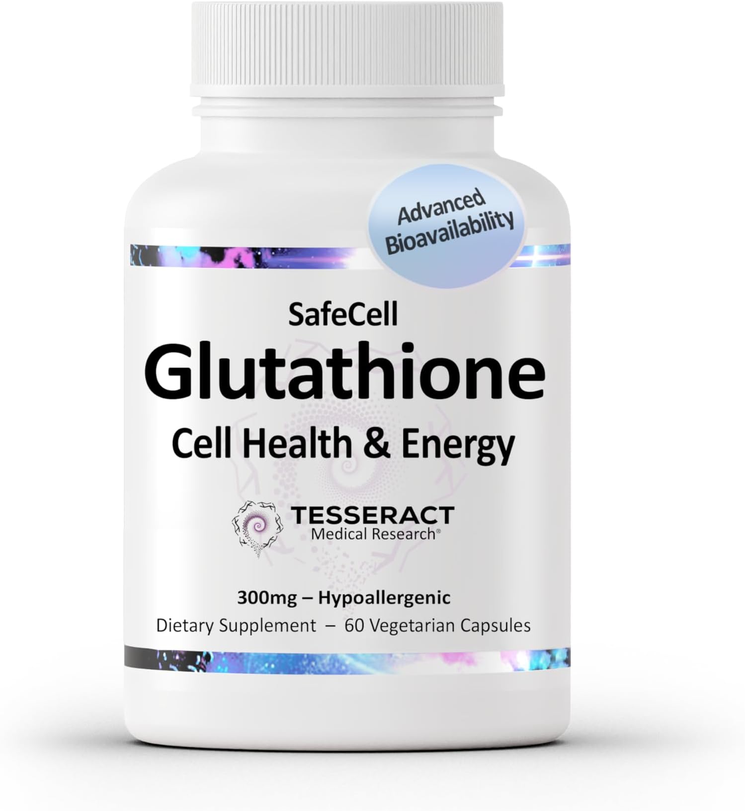 Tesseract SafeCell S-Acetyl Glutathione Supplement, 300mg, Healthy Aging, Cellular Support, Powerful Antioxidant; Hypoallergenic, Vegan, Patented Delivery; Bioavailability; 60 Vegetarian Capsules