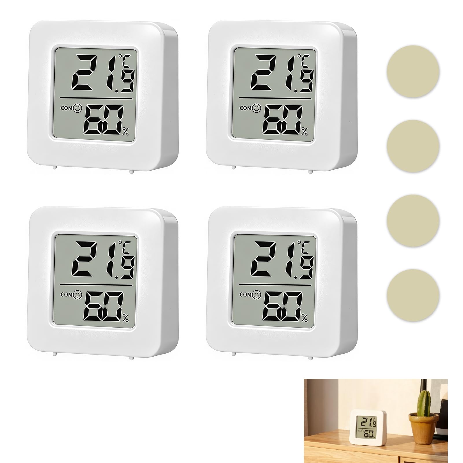 4 Stück Mini-Thermometer, Hygrometer, digital, für den Innenbereich, LCD, hohe Genauigkeit, Monitor von Temperatur und Luftfeuchtigkeit für Haus, Büro, Inkubatoren, Kühlschränke, Aquarien, Genauigkeit
