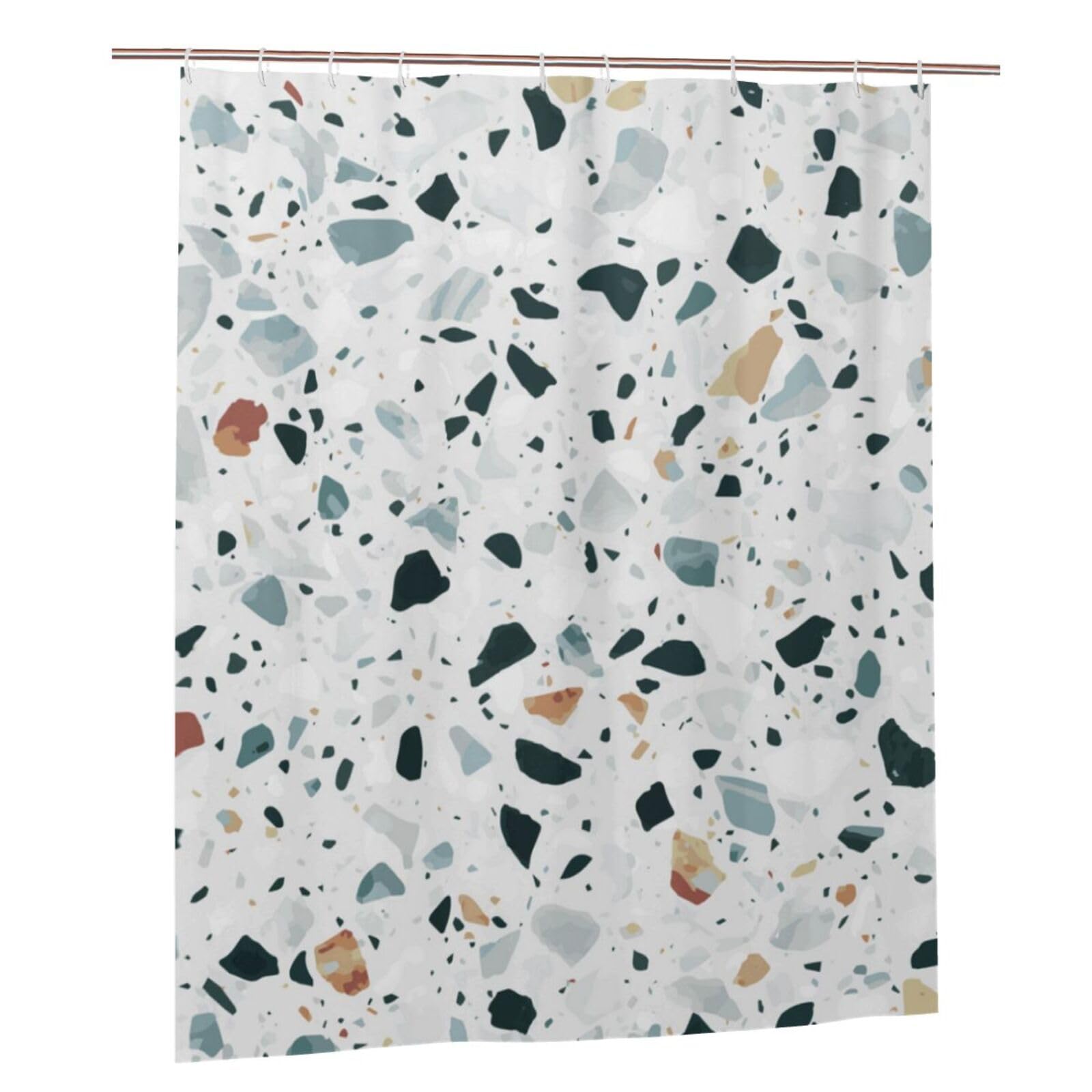 Rideau de douche anti éclaboussures en tissu terrazzo blanc pour garder le sol sec et propre