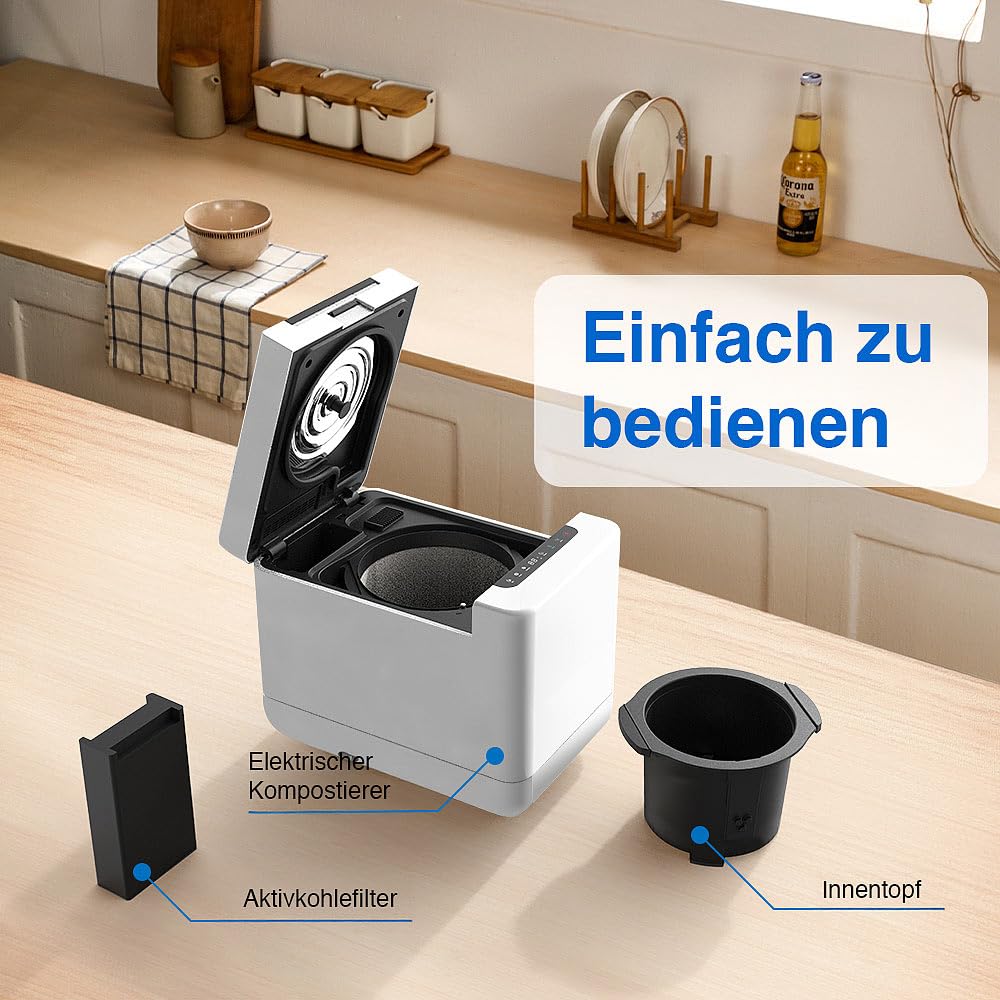 Rosenstein & Söhne Komposter: Elektrischer Kompostierer mit LCD-Display, 1,5 Liter, 350 W, Autoclean (Küchenkomposter elektrisch, Elektro Komposter, Geruch)
