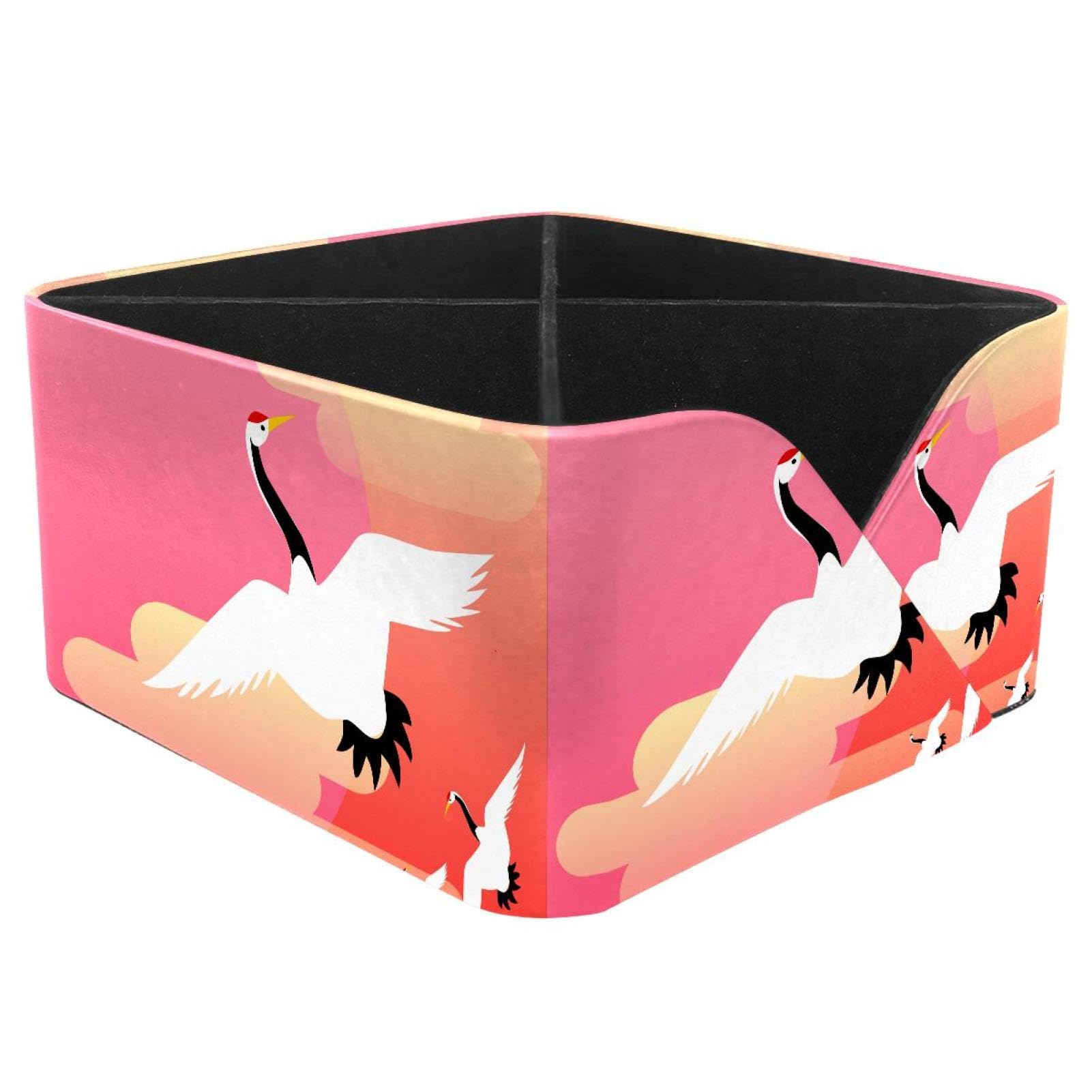 KengjuTesu White Cranes Desktop Organizer Pen Holder, Rectangular Pencil Cup for Office, Study and Makeup Stations