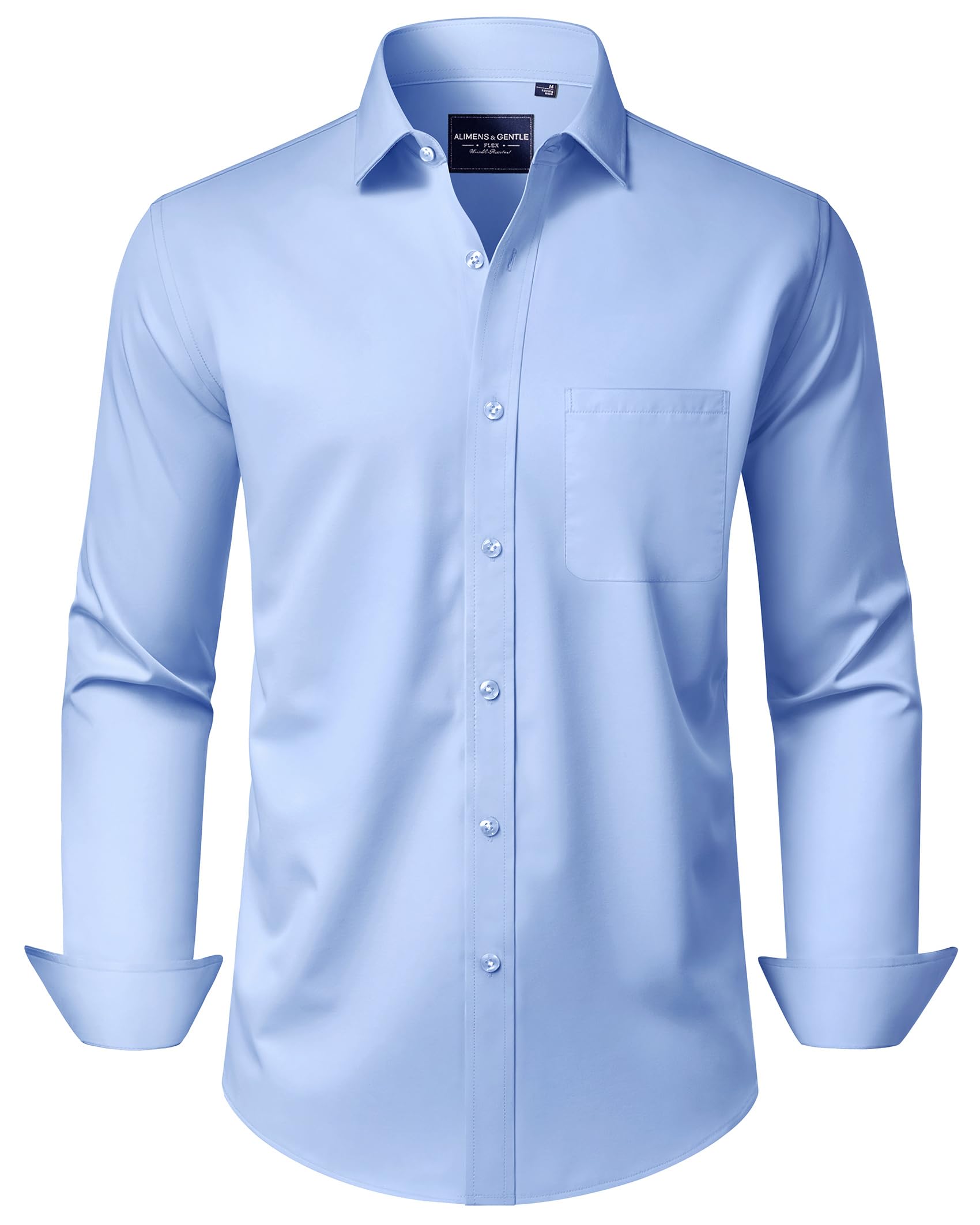 Alimens & Gentle Men's Dress Shirts Long Sleeve Stretch Wrinkle-Free Formal Solid Button Down Shirt with Pocket — view 13